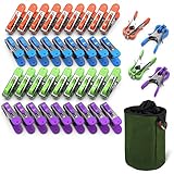 VOUNOT Wäscheklammern 40er Set, aus Edelstahl, mit Soft Grip und Haken, in 4...