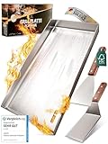 Plancha Grillplatte [20x40cm] mit 2x Grillspachtel mit FSC-Akazienholzgriff Grillzubehör...