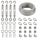 Drahtseil Edelstahl Set, 20M Kletterhilfe Stahlseil mit Spannschlöss Seilspanner M5...