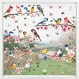9 Blatt Fensterbilder Frühling Vögel Blumen Schmetterling, Fensterbilder Selbstklebend...