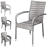 Casaria® Polyrattan Gartenstuhl 4er Set Stapelbar Höhenverstellbar 160 kg...