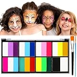 UZSUZZ Kinderschminke, 18 Farben Gesichtsfarbe Kinderschminke Set mit 2 Pinsel,...