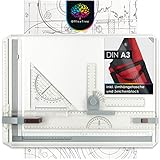 OfficeTree Zeichenplatte A3 - Inkl. Tragetasche, Schiebelineal, Geodreieck uvm....