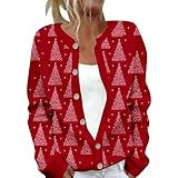 Genérico Weihnachtsjacke für Damen, mit Rentier- und Schneeflockenmuster, mit Knöpfen...