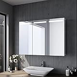 SONNI Spiegelschrank Bad mit Beleuchtung 90 x 65 cm Edelstahl Badezimmer-Spiegelschrank...