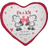 Sheepworld Plüschkissen Motiv 'Du & Ich'| Plüschkissen in Herzform, 30 cm x 25...