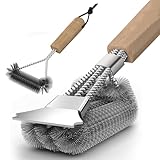 Grillbürste (2 Stück), Grill Reinigungsbürste mit Holzgriff, 39cm...