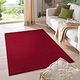 HomebyHome Kurzflor Teppich Wohnzimmer 300x400 (280 x 370 cm) Rot - Modern...