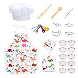 PIGMANA Kochset für Kinder,Kinder-Backset mit Dinosaurier-Schürze und Kochmütze -...