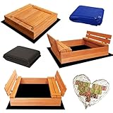 SunWood Sandkasten 100x100 cm Imprägniert Premium Sandbox mit Abdeckung...