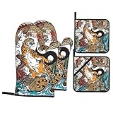Topflappen Und Topflappen Set Von 4 Chinesischer Drache Und Tiger Topfpads Doppelschicht...