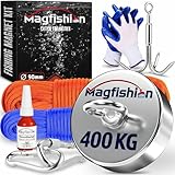 MAGFISHION Magnetfischen Set - 400 KG - Ø90mm - Neodym Magnet mit 2 Seilen,...