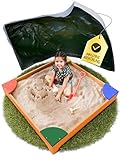 FRIEDO – Sandkasten mit Abdeckung 120x120 cm - Sandbox inkl. Bodenvlies zum Schutz vor...