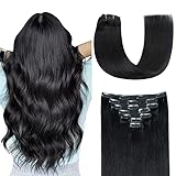AGMITY Clip in Extensions Echthaar Tief Schwarz 40cm 7 Stück 120g 100% Echtes Remy...