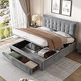 Kehun Polsterbett Doppelbett 140x200 cm, Bett mit Stauraum Kasten und...