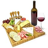 joeji's Kitchen Käseplatte Bambus - Käsebrett mit Käsemesser Set - Cheese Board - Holz...