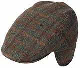 Failsworth Oban Harris Tweed Schiebermütze mit Ohrenklappen - Olivgrün-Rostrot - 55