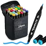 Autoau Alkohol Marker Stifte 24 Fraben Alcohol Stifte Set Twin Tip Design Manga Stifte...