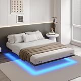 DICTAC Bett 140x200 cm mit LED Beleuchtung Bettgestell 140x200 mit Lattenrost aus Metall...