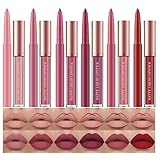 12 Stück Matt Lippenstift Lip Liner Set Nude Lipstick Lippenkonturenstift Waterproof Long...
