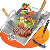 Plancha Grillplatte Set, 30 x 40 x 4cm Massiver Edelstahl, Grillplatte mit Griff,...