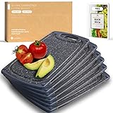 Exitoso Frühstücksbrettchen 6er Set Schneidebrett Marmoroptik Schwarz, rutschfest mit...
