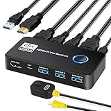 TCNEWCL 8K@60Hz HDMI USB 3.0 KVM Switch 2 PC 1 Monitor 4K@120Hz, 2 Port...