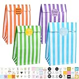 PAKNOR® Papiertüten, 40 Stück Bunte Geschenktüten mit 60 Aufkleber, Candy...