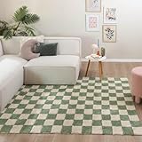 FRAAI Retro Teppich - Gambit Grün Weiß 80x150cm - Blöcke - Wohnzimmer,...