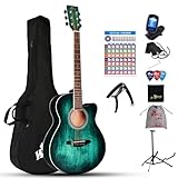 Winzz Akustikgitarre Blau-grün, Westerngitarre 40 Zoll, Gitarre Anfänger Set...