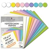 MarpaJansen Tonzeichenpapier Pastelltöne Mix, 10 Farben, DIN A4, 30 Bogen, 130...