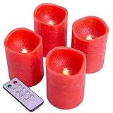 Nipach GmbH 4 LED Echt Wachs Kerzen rot mit Flackereffekt Batterie Fernbedienung...