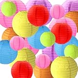Bunte Papierlaternen,24 Stück Lampenschirm Lampion Papier,Papier Lampions...