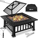 tillvex Feuerschale mit Funkenschutz & Grillrost | Feuerstelle Outdoor für den Garten | 3...