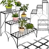 tectake® Pflanzentreppe, Blumenständer Metall, Blumenbank, Blumentreppe mit 3...