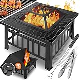 KESSER® Feuerstelle mit Grillrost & Grillzange Feuerschale 82x82x50cm, 3in1...