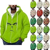 𝑮𝒓𝒊𝒏𝒄𝒉 Weihnachts Fleece Sweatjacke Herren,Lustig Weihnachtspullover...