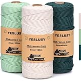YESLUSY Premium Makramee Garn Natur 3er Set, 3mm x 100m Baumwollgarn, 100%...