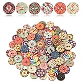 LIQWEI 100 Stück Bunte Holzknöpf, Vintage Harz Holzknöpfe zum Basteln 15mm...