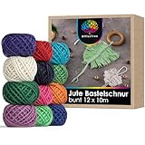OfficeTree 12 x Bunte Kordel - Bastelschnur Set Bunt - Juteband Bunt - Kordelband für...