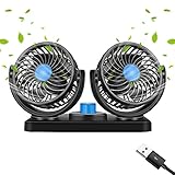 Gobesty Auto Ventilator, 5V USB Doppelkopf Autolüfter, Tragbarer Autolüfter, 360 Grad...