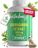 Vitabay Ashwagandha Kapseln hochdosiert - 270 Vegane Kapseln 1800 mg - Ashwaganda...