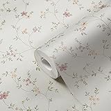 WALLCOVER Tapete Weiß Blumen - Blumentapete Landhausstil Vliestapete Floral...