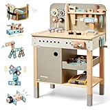 Kinder Werkzeug Bank, Holz Spiel Werkzeuge Set mit Kinder Werkzeug Gürtel Kleinkinder...