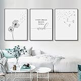 Trayosin 3er Poster Set Wohnzimmer - Aesthetic Blume Schwarz Weiß Bilder Deko...