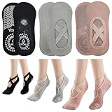 KEYRI 3 Paar Yoga Pilates Socke Rutschfeste Socken für Frauen Mädchen, Grippige Socken...