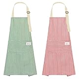 Fuyamp 2 Stück Kochschürze Damen, Verstellbare Küchenschürze mit Taschen...