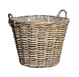 Rattan Pflanzkorb natur mit Henkeln - 42 cm - Weide Blumenkorb mit Folie - Garten Deko...