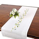 Tischdeckenshop24 Stickpackung MARGERITEN, Tischläufer Set vorgezeichnet zum Sticken,...