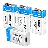 FLSTOR 9V Akku, 4 Packungen 1300mAh 9V Li-Ion Block Akku Wiederaufladbar Batterie,...